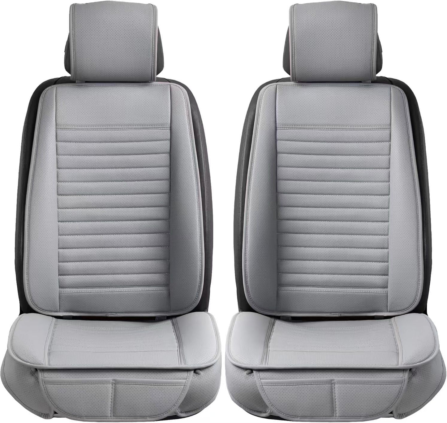 Universal Leather Car Seat Covers Full Set, Car Seat Cushion Covers Protector for Cars SUV Pick-up Truck Van Interior Accessories(Gray)