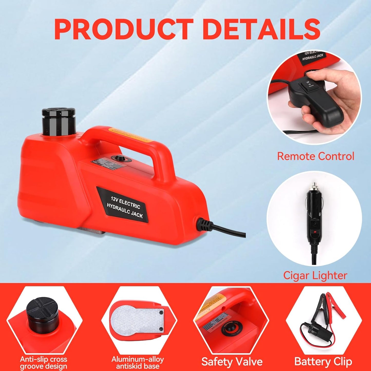 Electric Car Jack 5 Ton 12V Hydraulic Jack Portable Car Lift Floor Jack Stand for Sedans SUV MPV Sedan Truck Change Tires Garage Repair Roadside Emergency Kit