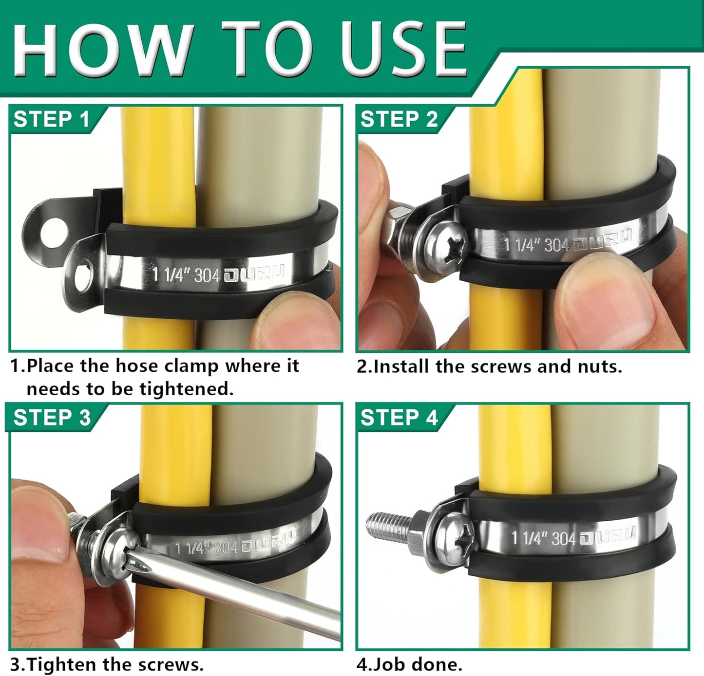 10pcs 2 Inch Stainless Steel Cable Clamps,Rubber Coated Cushioned Insulated Cable Clamp,Automotive Cable Wire Clamps,Pipe Clamps,Metal Clamp for Tube,Lines,Wire Cord Installation(Black,51mm)