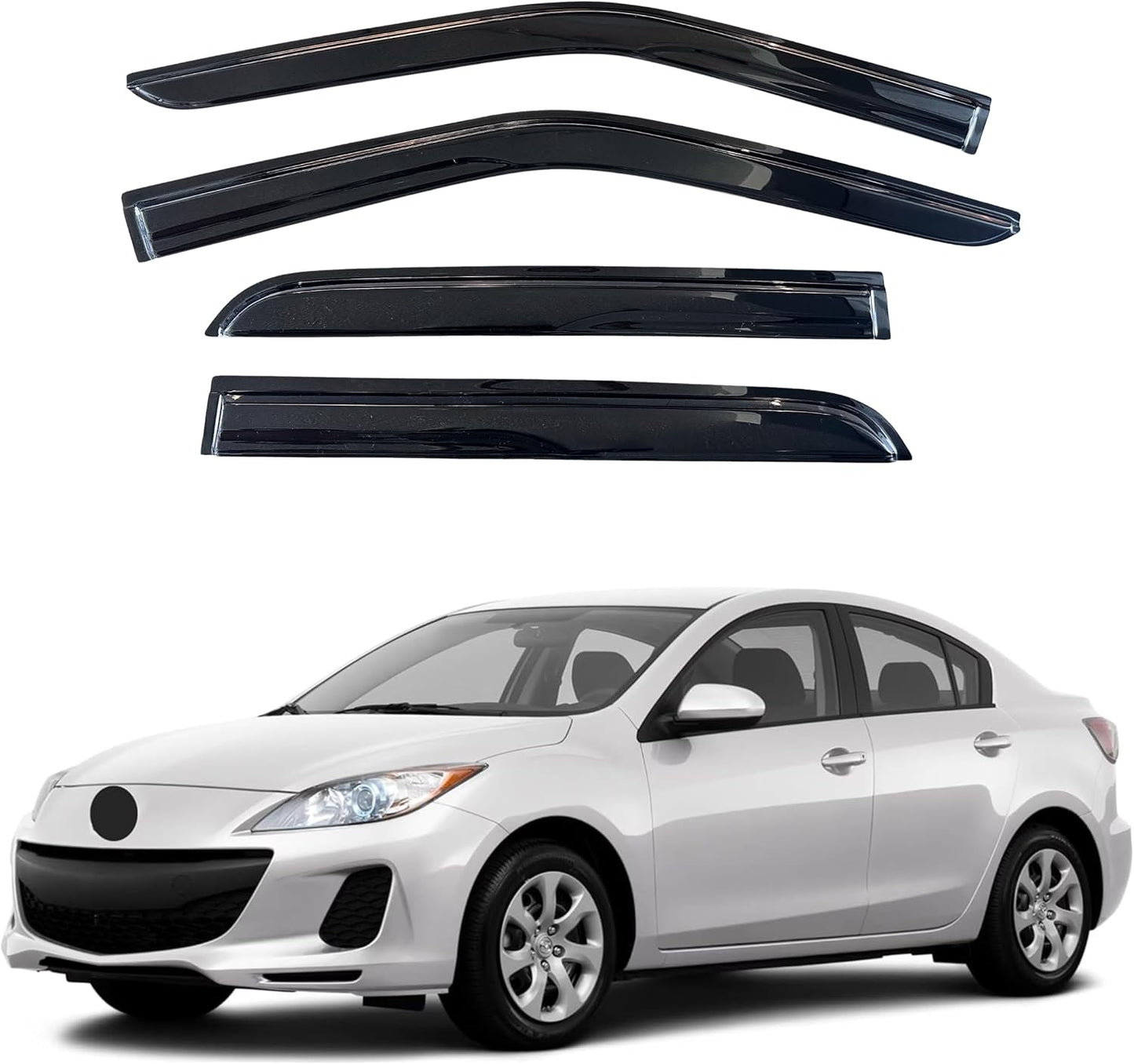 KPY Window Visor Compatible with Mazda 3 Sedan 2010-2013, 4PC Rain Guard Side Window Vent Deflectors Tape-On Mugen Style, 2010 2011 2012 2013