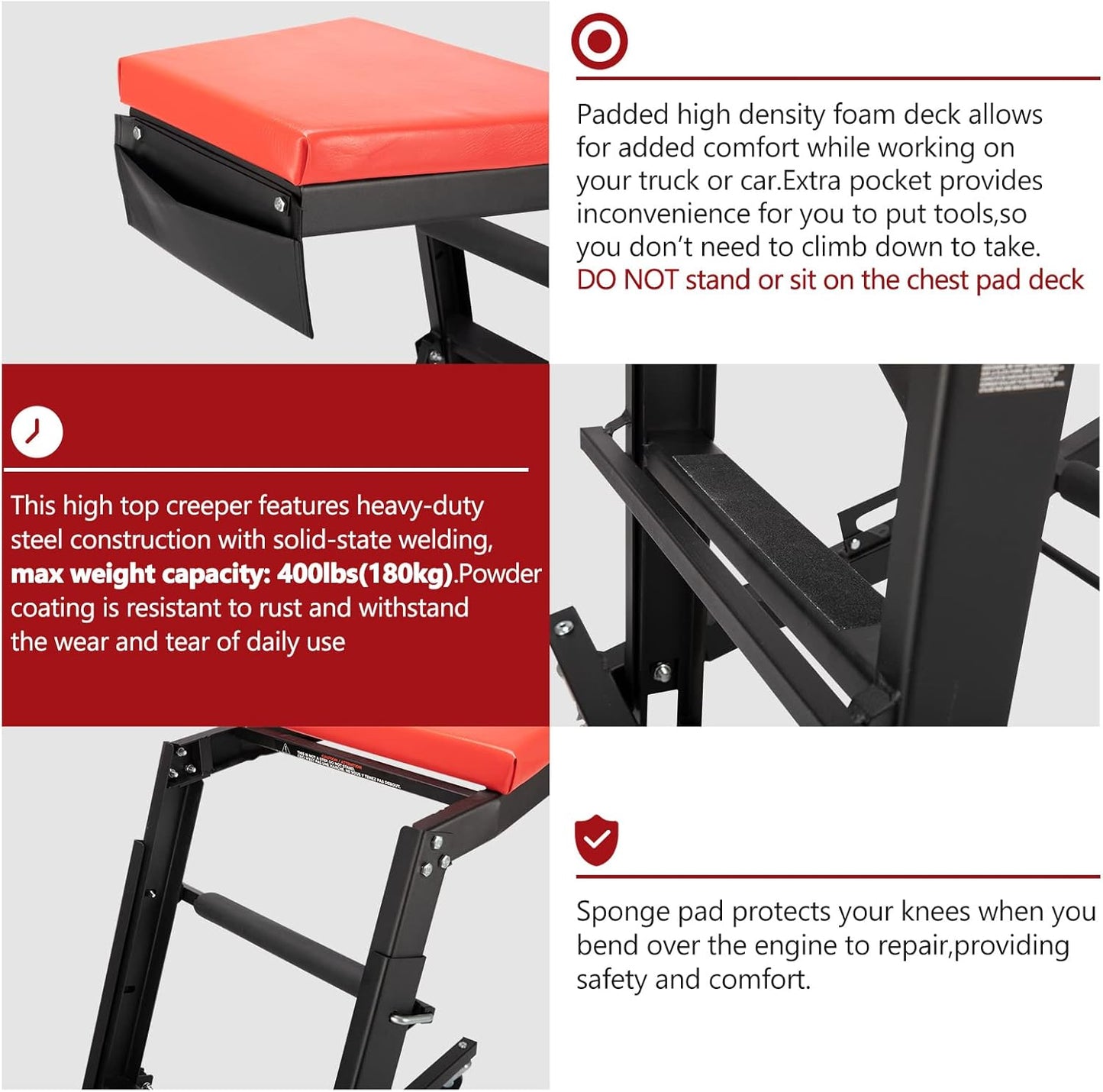 BUNKER INDUST Automotive Engine High Top Creeper Workstation Shop Mechanic | Adjustable Height | | Foldable | | 400 LBS Capacity |