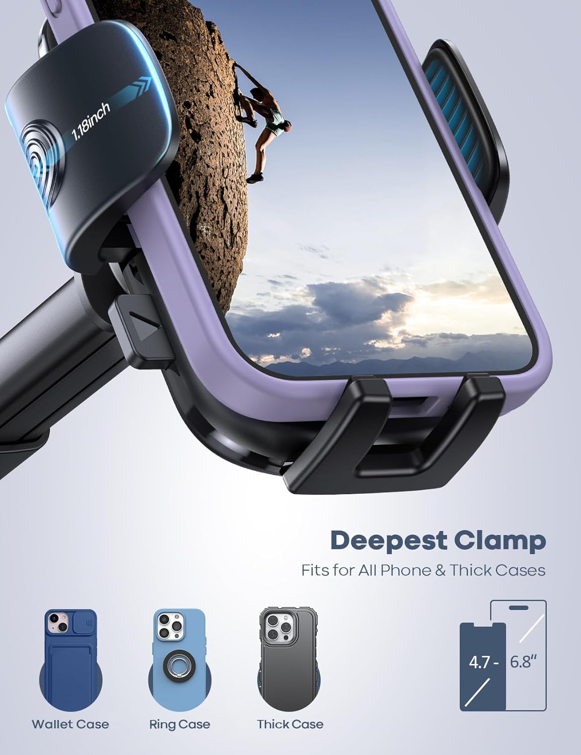 Lamicall Cell Phone Holder Car - [Ultra 70LBS Suction] Phone Mount for Car Quick Release Adjustable Car Phone Holder Mount Dashboard for iPhone Smartphone (Dark Grey)