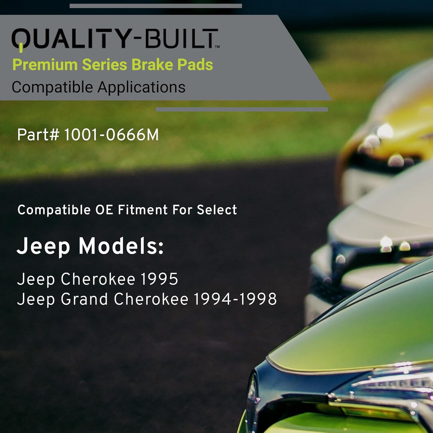 Premium Semi-Metallic Rear Brake Pads (1001-0666M) Compatible with Jeep Cherokee 1995-1995, Jeep Grand Cherokee 1994-1998