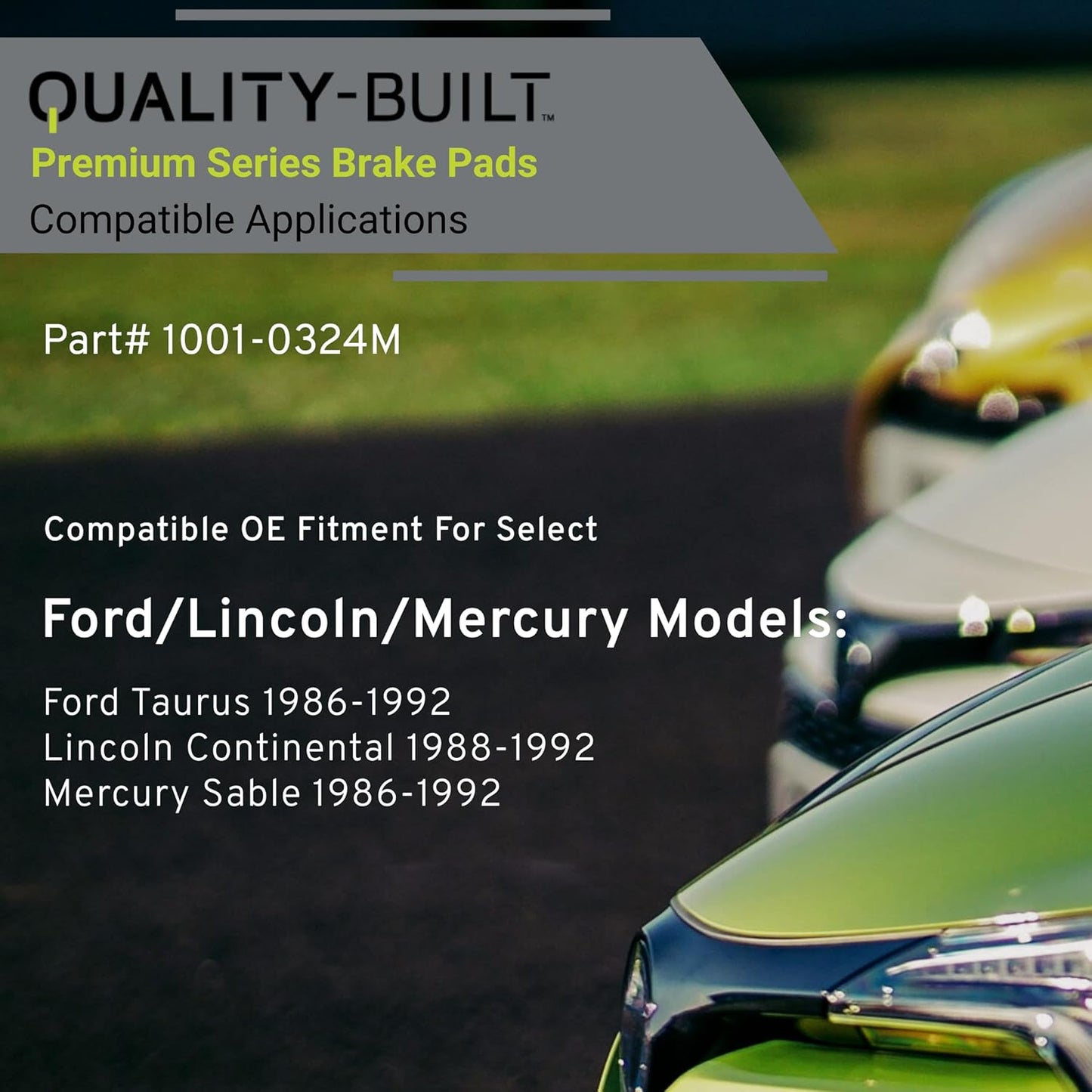 Premium Semi-Metallic Front Brake Pads (1001-0324M) Compatible with Ford Taurus 1986-1992, Lincoln Continental 1988-1992, Mercury Sable 1986-1992