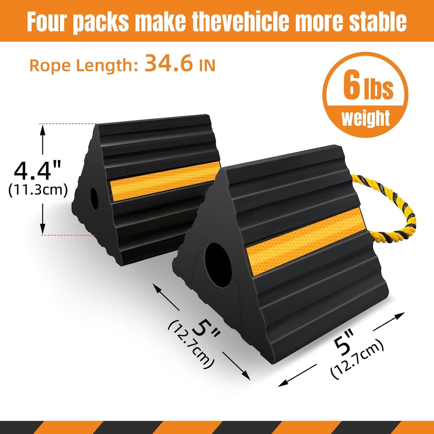Rubber Wheel Chocks for RV Trailer Camper Truck Car Aircraft Boat, Versatile Rubber Chocks Block Stopper for Tire with Reflective Strips, Utility Trailer Camper RV Accessories