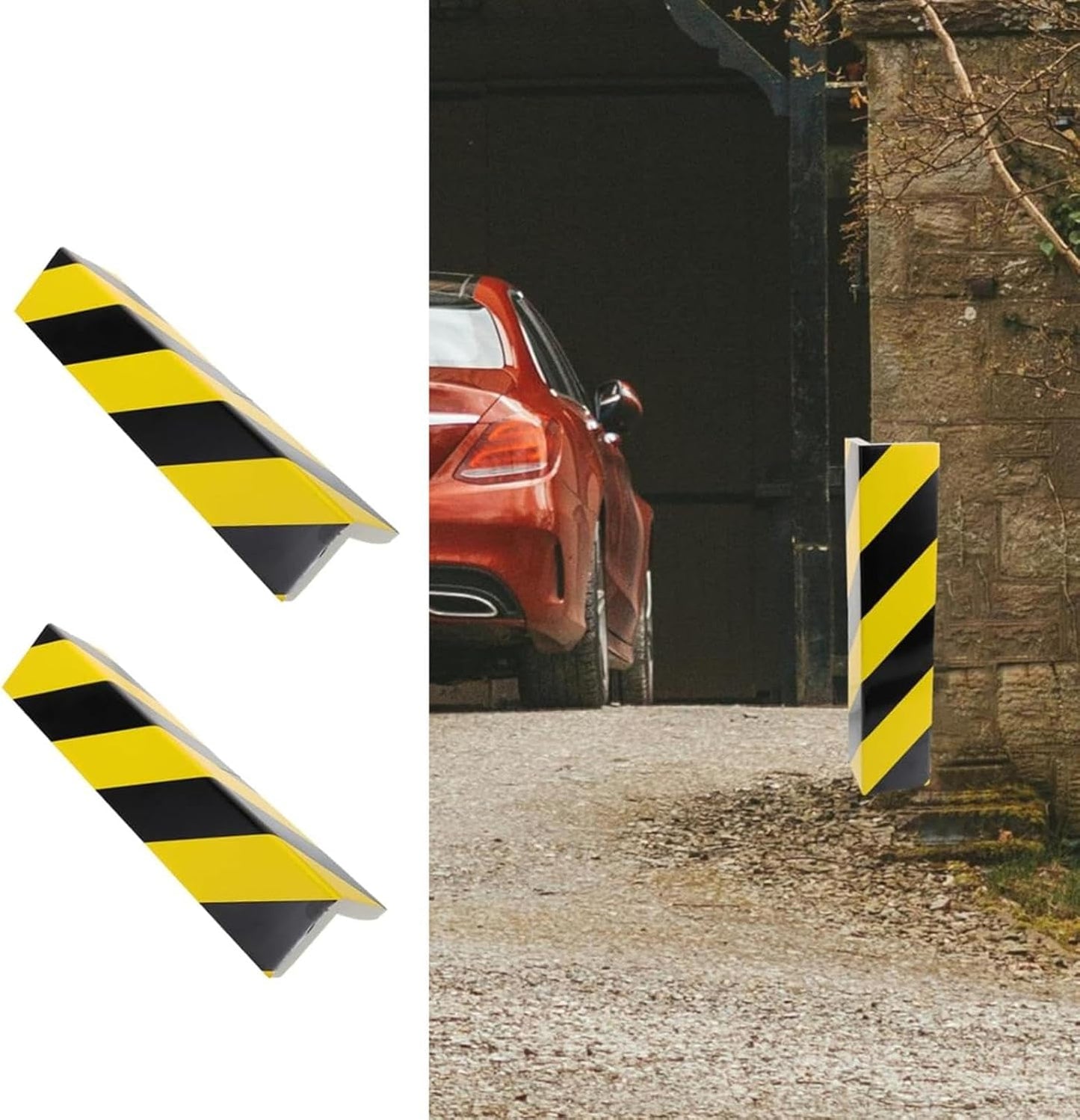 2 Packs 40 * 12.5 * 2cm Garage Wall Protector Foam Wall Corner Guard for Parking Garages Wall Edge Protector with Reflective Safety Stripe, Self-Adhesive (Black-Yellow)