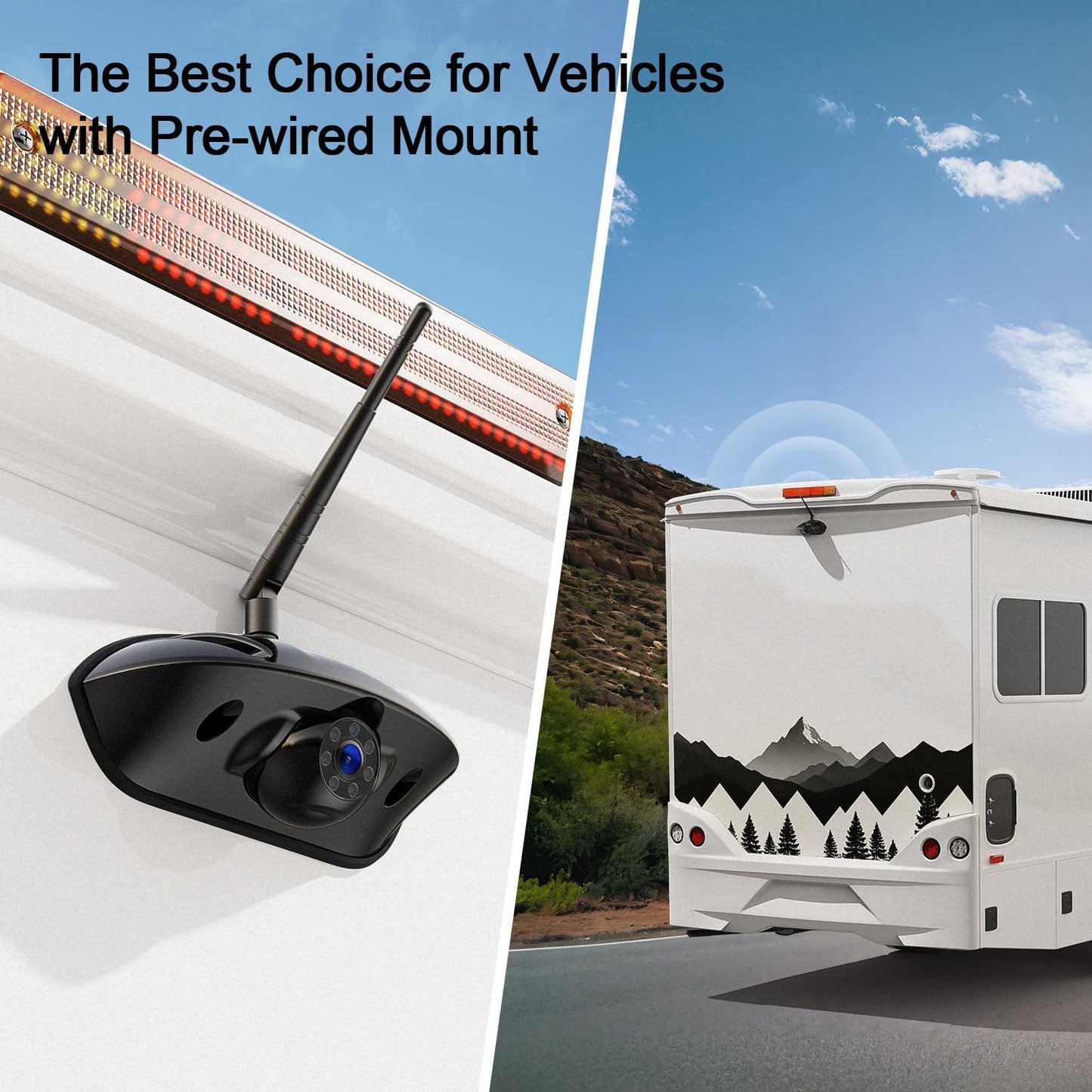 Fookoo HD 10" Wireless 4 RV Backup Camera System for Furrion Pre-Wired RV Truck Trailer, 10" IPS Monitor, 2 Side View 2 Rear View Cameras, Split Screen IR Night Vision Recording Waterproof - D10Y4