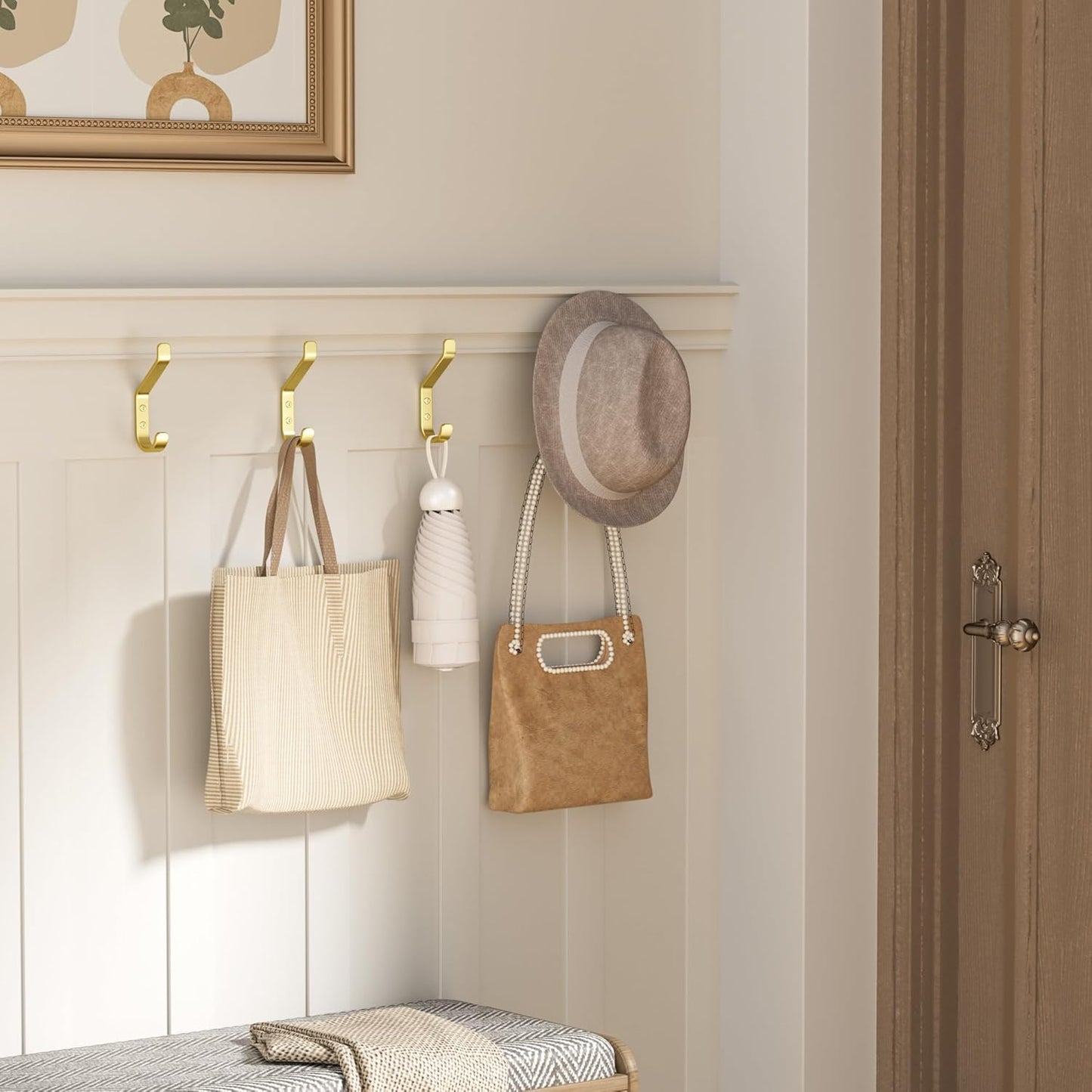 Coat Hooks Wall Mount for Hanging: 20LB Sturdy Hanger for Backpack, Towel, Bag, for Closet, Bathroom, Door, Mushroom, Stainless Gold 4 Pack, 3.75"