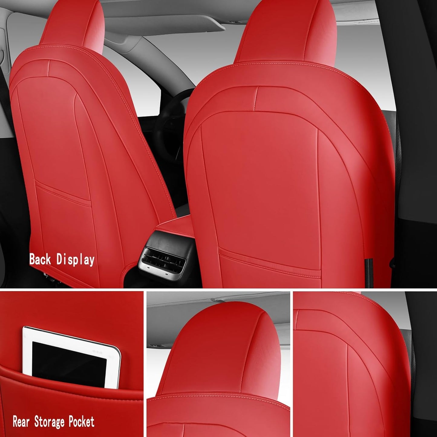 Tesla Model Y Seat Cover Full Set, Faux Leather Tesla Car Seat Cover, Perfect Suitable for Tesla Model Y 2020 2021 2022 2023 2024 2025 (Red)