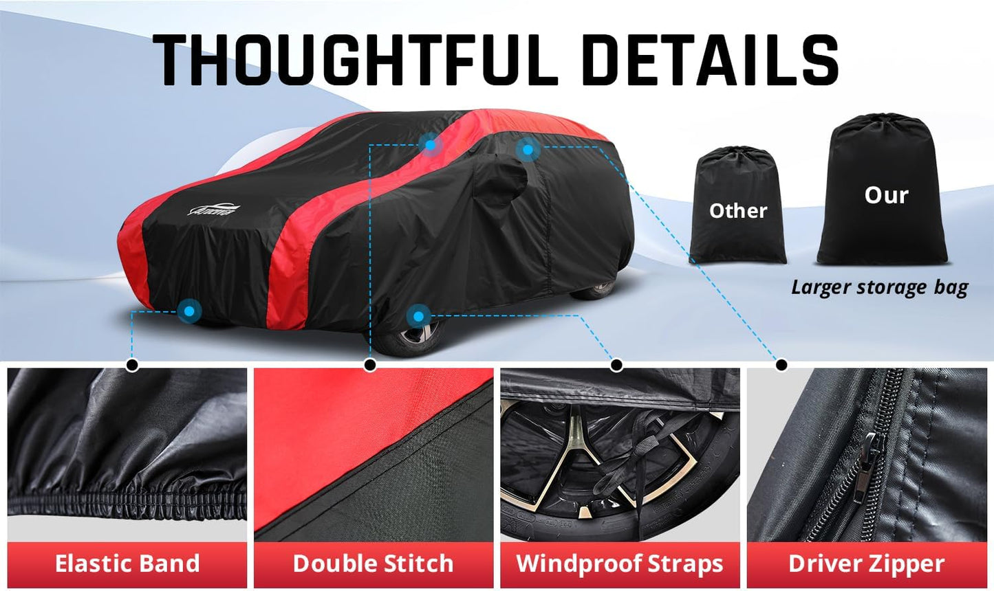 Hatchback Car Cover All Weather Protection with Red Stripe Design,Small SUV Car Cover Universal Fit Nissan Leaf, Honda Civic Hatchback, Mazda 3 Hatchback, VW Golf, Toyota Corolla Hatchback