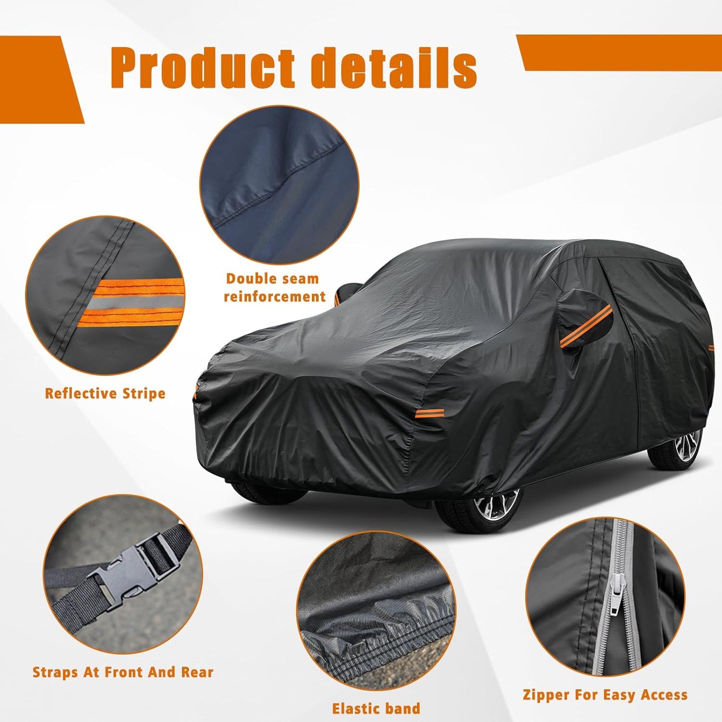 Kayme 7 Layers SUV Car Cover Custom Fit for VW Tiguan LWB (2018-2025) Waterproof All Weather for Automobiles, Outdoor Full Cover Rain Sun UV Protection.Black