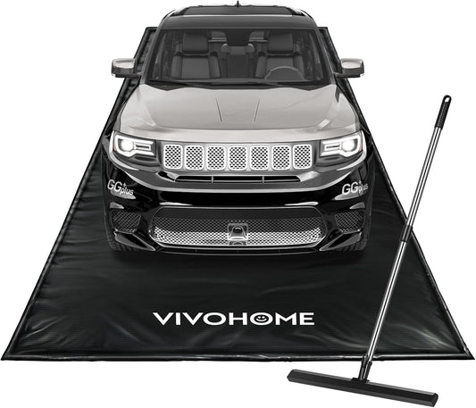 VIVOHOME Containment Mat (8'6" x 20') with Stay Put Corner, PVC Garage Mats for Floor, Heavy Duty Garage Parking Mat with a Squeegee
