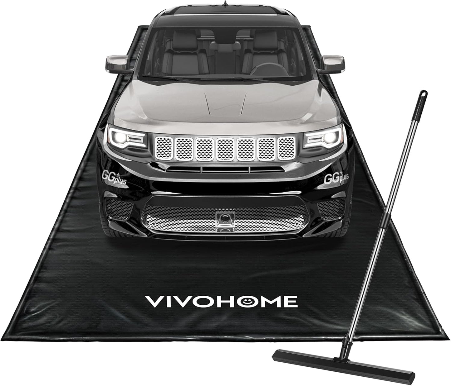 VIVOHOME Containment Mat (7'9" x 18') with Stay Put Corner, PVC Garage Mats for Floor, Heavy Duty Garage Parking Mat with a Squeegee