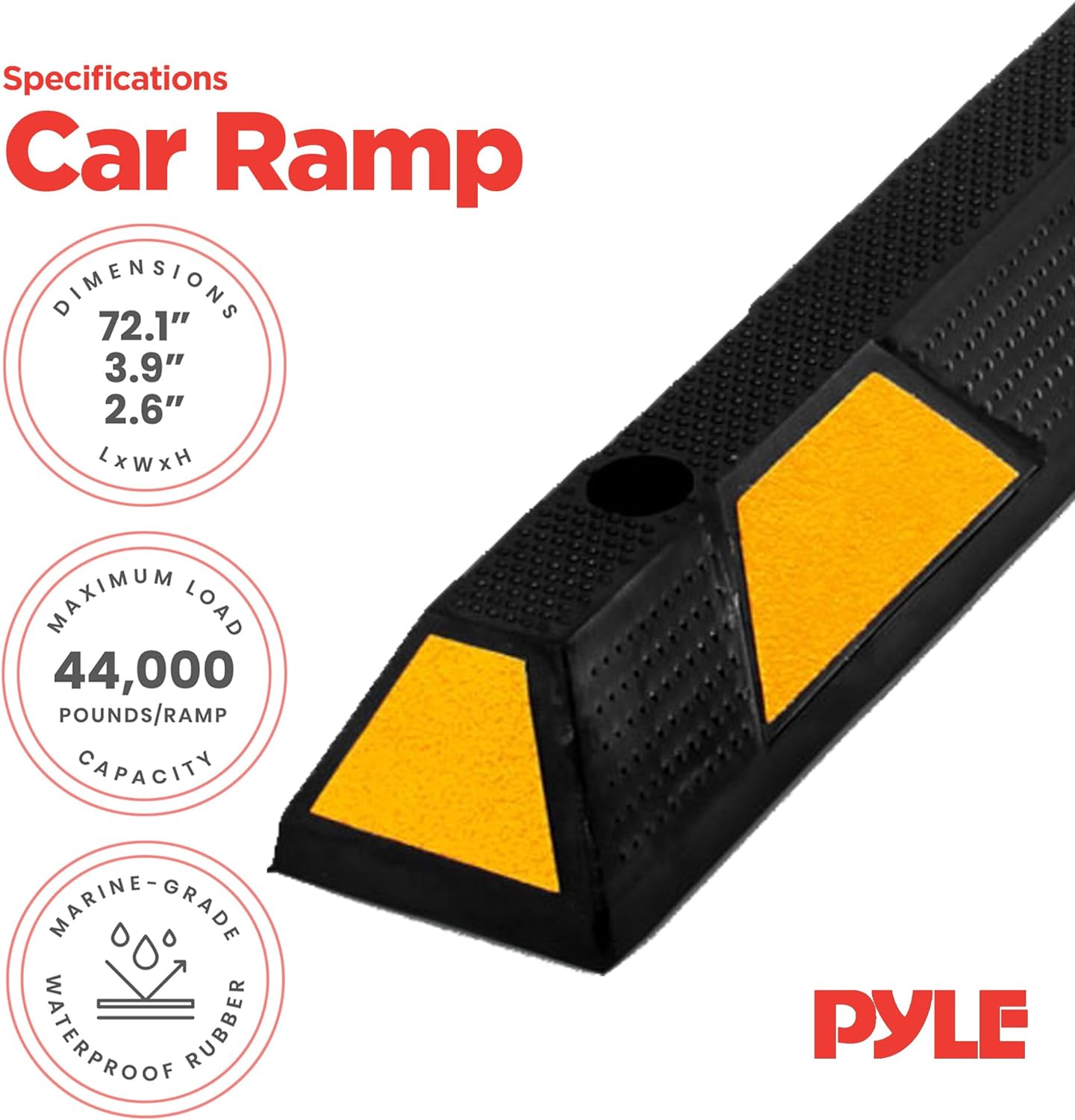 PYLE Curb Parking Garage Floor Stopper - 72 Inch Extra Wide Heavy Duty Rubber Parking Lot Stopper, for Vehicles Truck Driveway, Protect Pumpers From Cars Vans Trucks - Pyle PCRSTP14