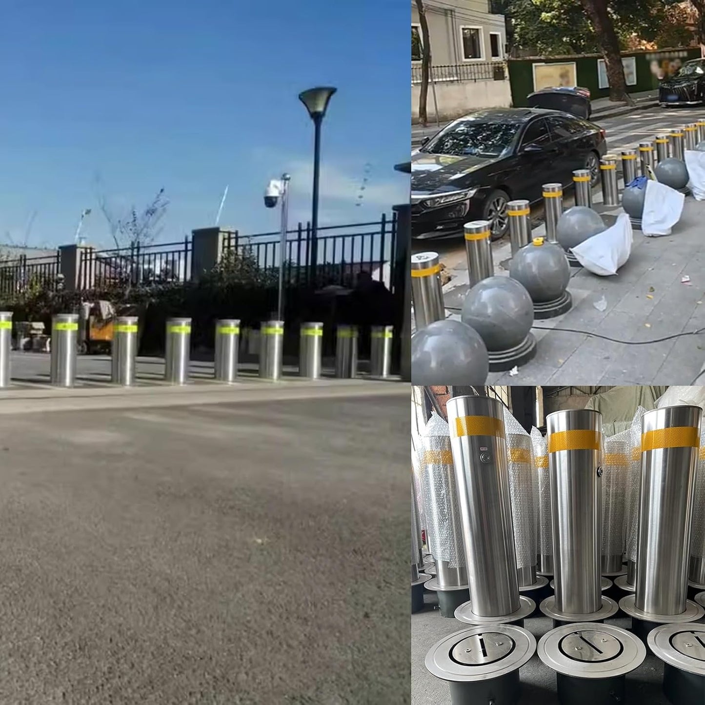 Steel Safety Bollard Post, Driveway Parking Interceptor Bollard, Crash Column Safety Warning Column, Parking Stopper for Garage, for Parking Barrier, Road Safety(Silver (1PCS))