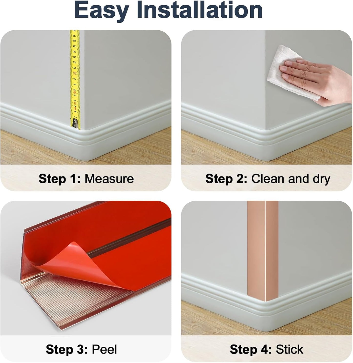 4PCS 45" Aluminum Metal Corner Protectors, Self Adhesive Corner Guards, Metal Wall Edge Protector Strip, Furniture Corner Protectors, Wall Cabinet Baseboard Decoration 45" x 1" (Rose Gold)