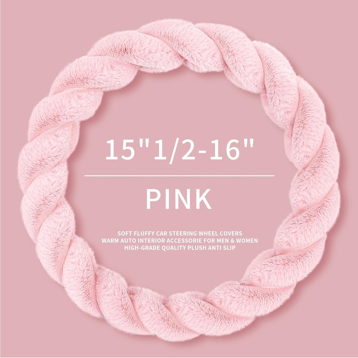 Luxury Fluffy Winter Car Steering Wheel Cover for Women Soft Warm Handle Cover for Jeep Truck Van F150 Universal Fuzzy Anti Slip, Pink