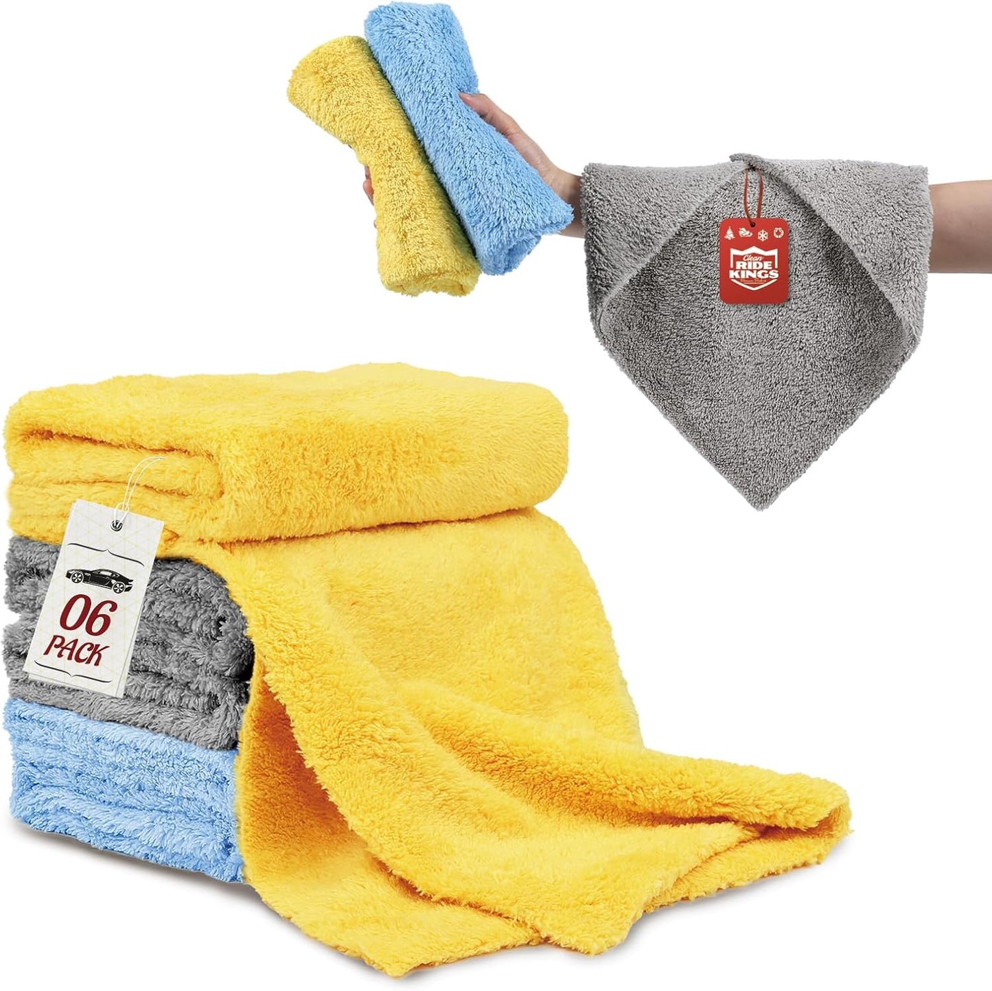 Microfiber Towel for Car Cleaning,Cleaning Supplies Upgraded 450gsm Ultra-Thick,Washcloths Detailing,Exterior Interior Microfiber Rags 16in x 16in(6-Pack)