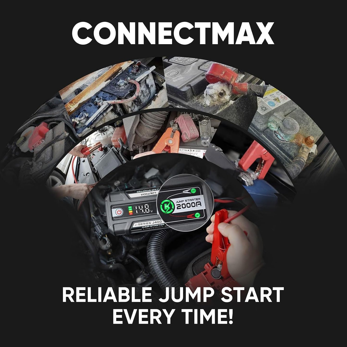 J400 2000A 12V Portable Lithium Jump Starter, Car Battery Booster Pack, USB-C Powerbank Charger, and Jumper Cables for Upto 8.0-Liter Gas and 6.0-Liter Diesel Engines