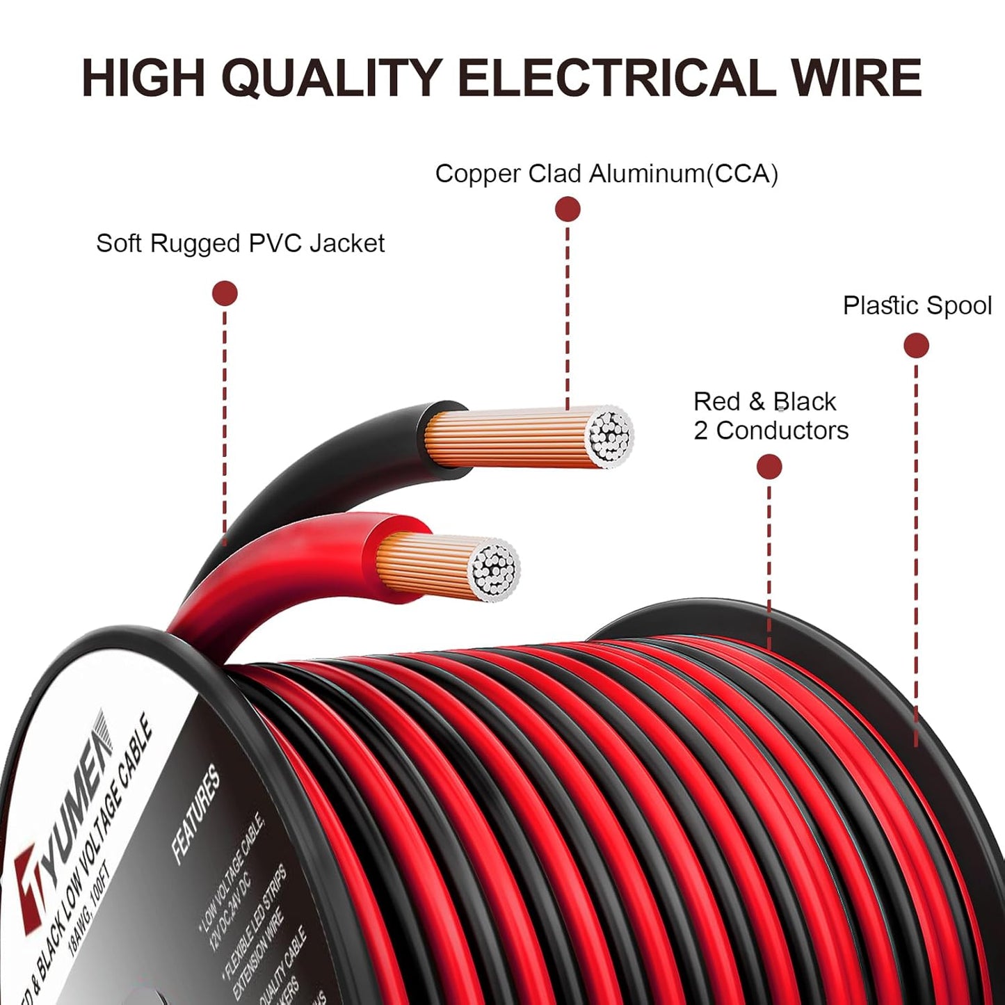 100FT 14/2 Gauge Red Black Cable Hookup Electrical Wire LED Strips Extension Wire 12V/24V DC, 14AWG Flexible Extension Cord for LED Ribbon Lamp Tape Lighting