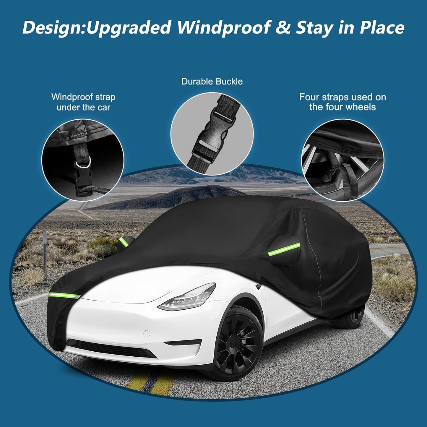 Custom Fit for Tesla Model Y Car Cover - Waterproof, All Weather, Heavy Duty Protection, Hail & Windproof, Long Lifetime, with Charge Port Opening and Side Zipper - Fits for Model Y 2020-2025