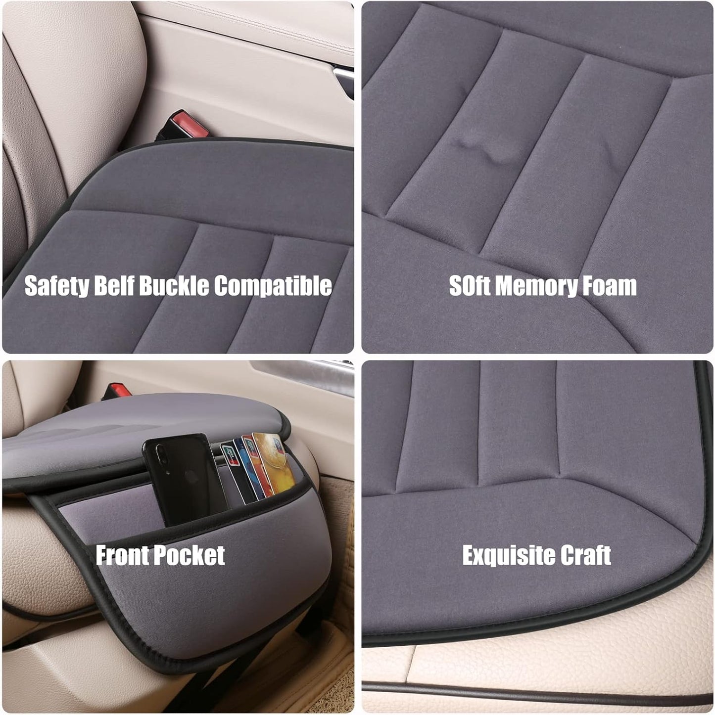 Premium Car Seat Cushion, Driver Cushion with Comfort Memory Foam & Non-Slip Rubber Bottom, Car Seat Pad Works with 95% of Vehicles and Office Chair or Home (Grey)