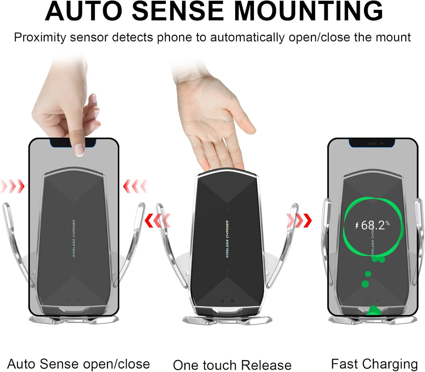 Car Phone Mount,Auto-Clamping Smart Sensor 10W Qi Fast Charging Car Front Windshield Dashboard Air Vent Phone Holder Compatible with iPhone12/12 pro max/Samsung S20/note 20 All 4.7-6.7 Inch Smartphone