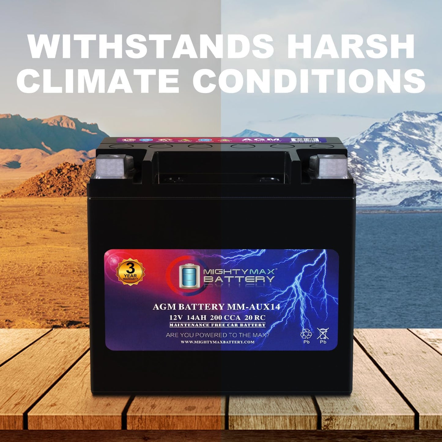 Mighty Max Battery MM-AUX14 Auxiliary Battery 12V 14Ah, 20RC, 200 CCA Rechargeable AGM Car Battery