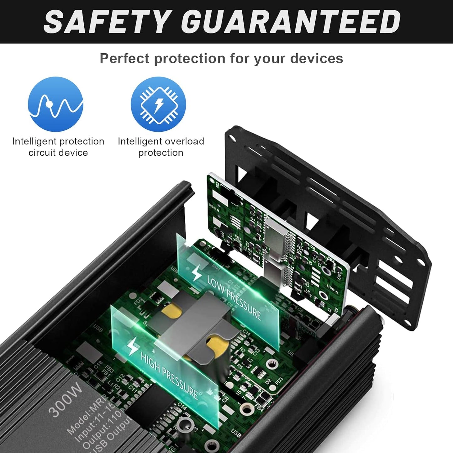 BESTEK 300W Power Inverter DC 12V to 110V AC, Durable Aluminum Housing Car Charger Adapter with 4.8A Dual USB Fast Charging Port, Car Plug in Cigarette Lighter Outlet for Phone, Laptop