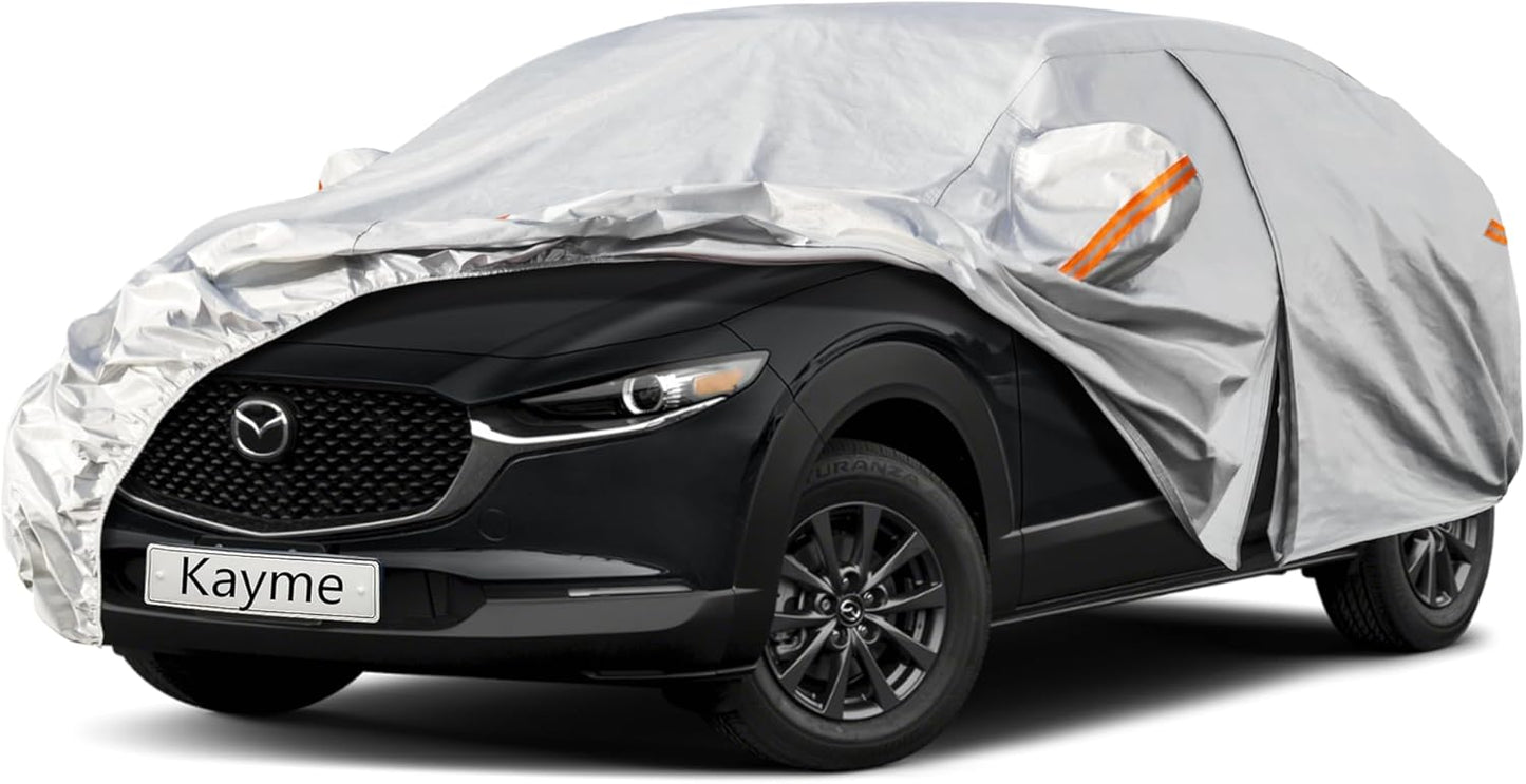 Kayme 6 Layers SUV Car Cover Custom Fit for Mazda CX-30/CX-3/CX 30/CX 3 (2019-2025) Waterproof All Weather for Automobiles, Outdoor Full Cover Rain Sun UV Protection.Silver