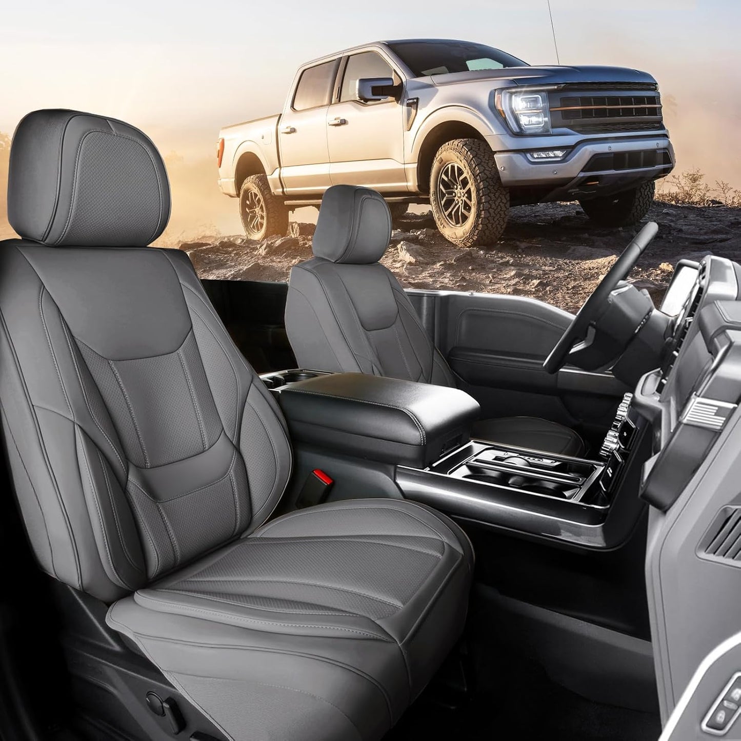 Coverland Custom Car Seat Covers Compatible with 2017-2025 Ridgeline Crew Cab - Premium Leather Non-Slip Memory Foam Waterproof Cover Interior Protector Front Seat-Dark Gray [See Size Chart-Size A22]