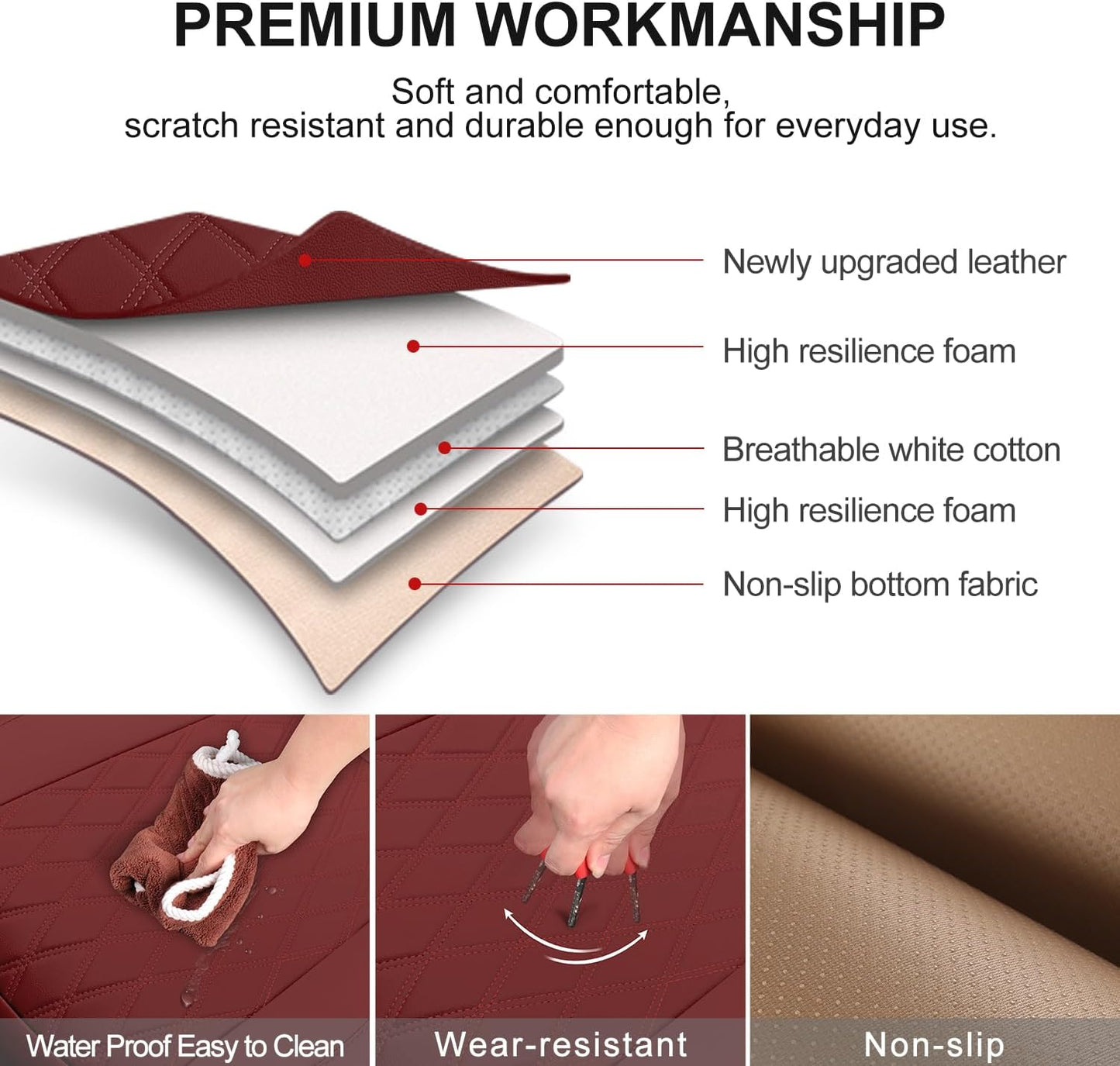 2 Pack Leather Front Car Seat Cover Bottom Car Seat, Anti-Slip and Full Wrap Driver Car Seat Protectors with Storage Pocket, Luxury Waterproof Bottom Auto Seat Cushion Pad Mat for Most Vehicles(Red)