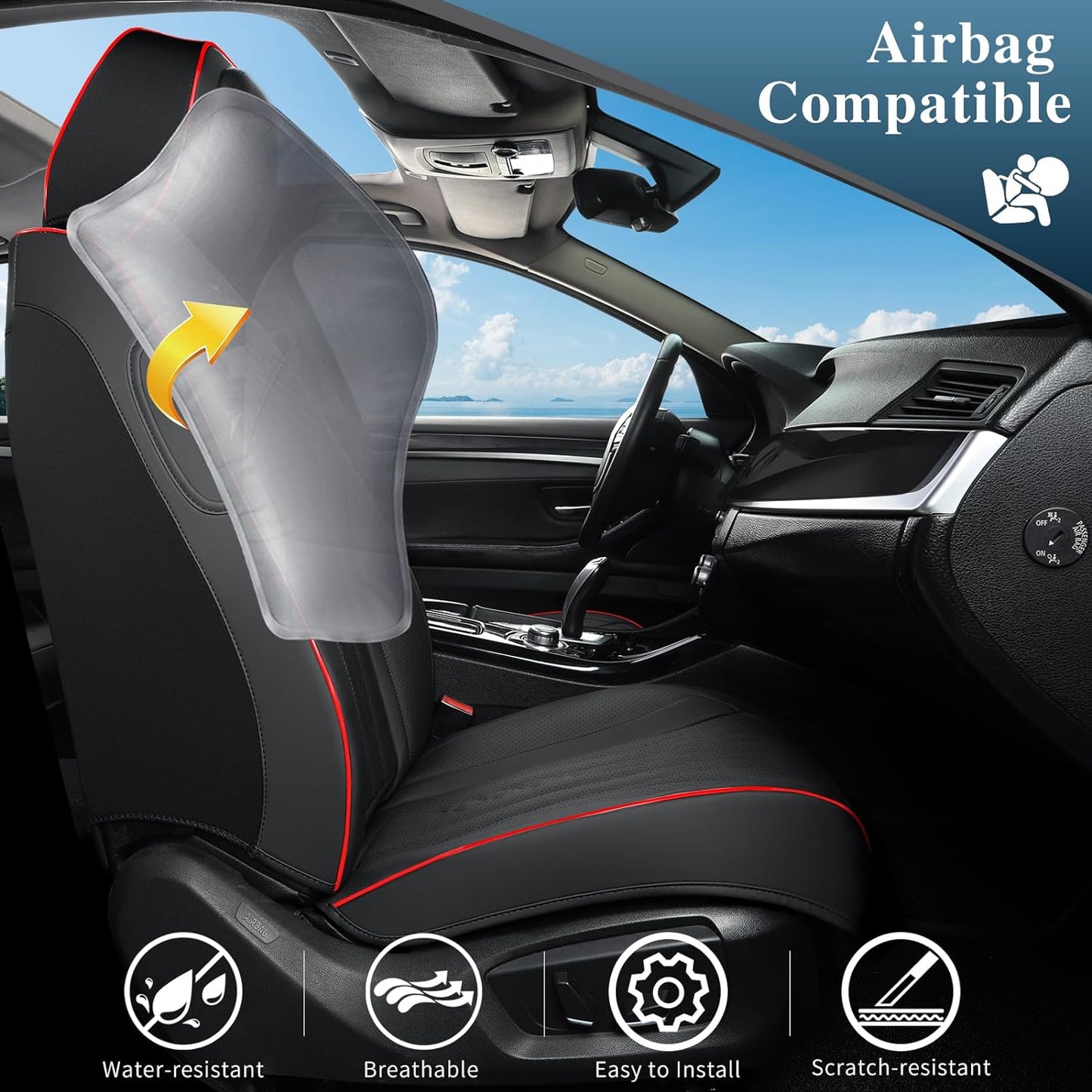 Car Seat Covers Full Set, Leather Seat Covers for Cars, Car Seat Protector Waterproof, Non-Slip Car Interior Covers Fit for Most Cars, SUV, Vans, Trucks,5Seaters,Full Set,Black,COMFDRIVE-A03