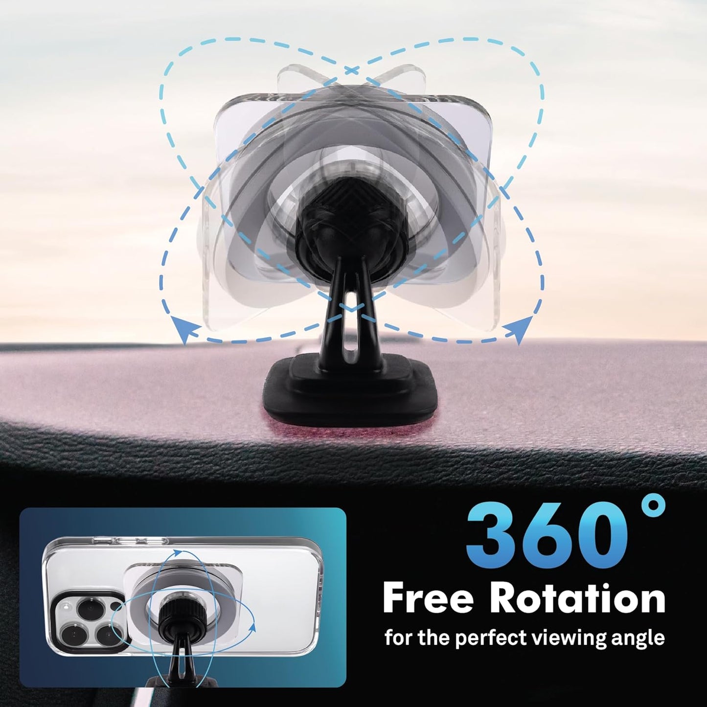 Belco Magnetic Phone Holder for Car – Adhesive Car Phone Mount with 360-degree Rotation for Dashboard and Air Vent – Compatible with iPhone and Android