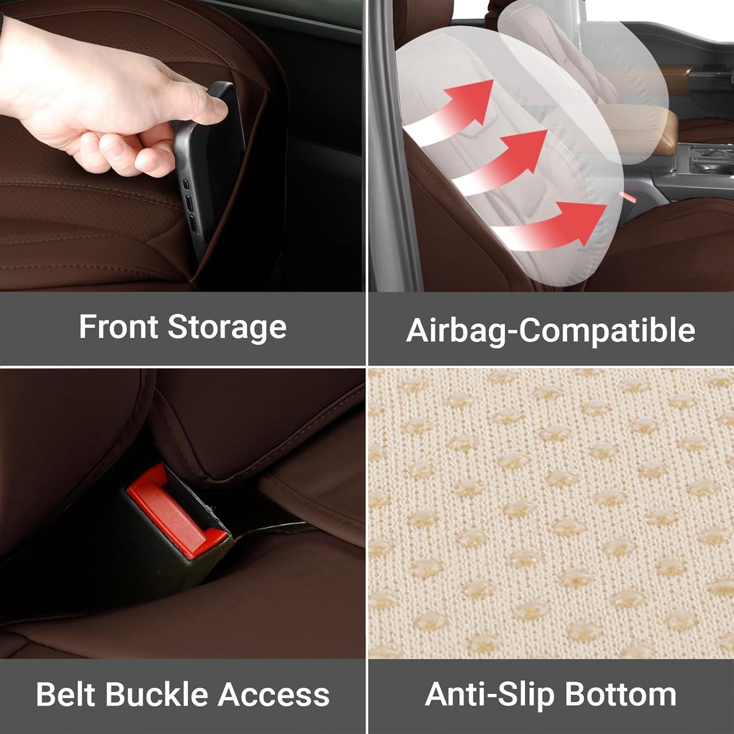 Coverland Custom Car Seat Covers Compatible with 2007-2013 Silverado 1500 Crew Cab, Extended Cab - Premium Leather Non-Slip Waterproof Interior Protector Full Set-Dark Brown [See Size Chart-Size X133]