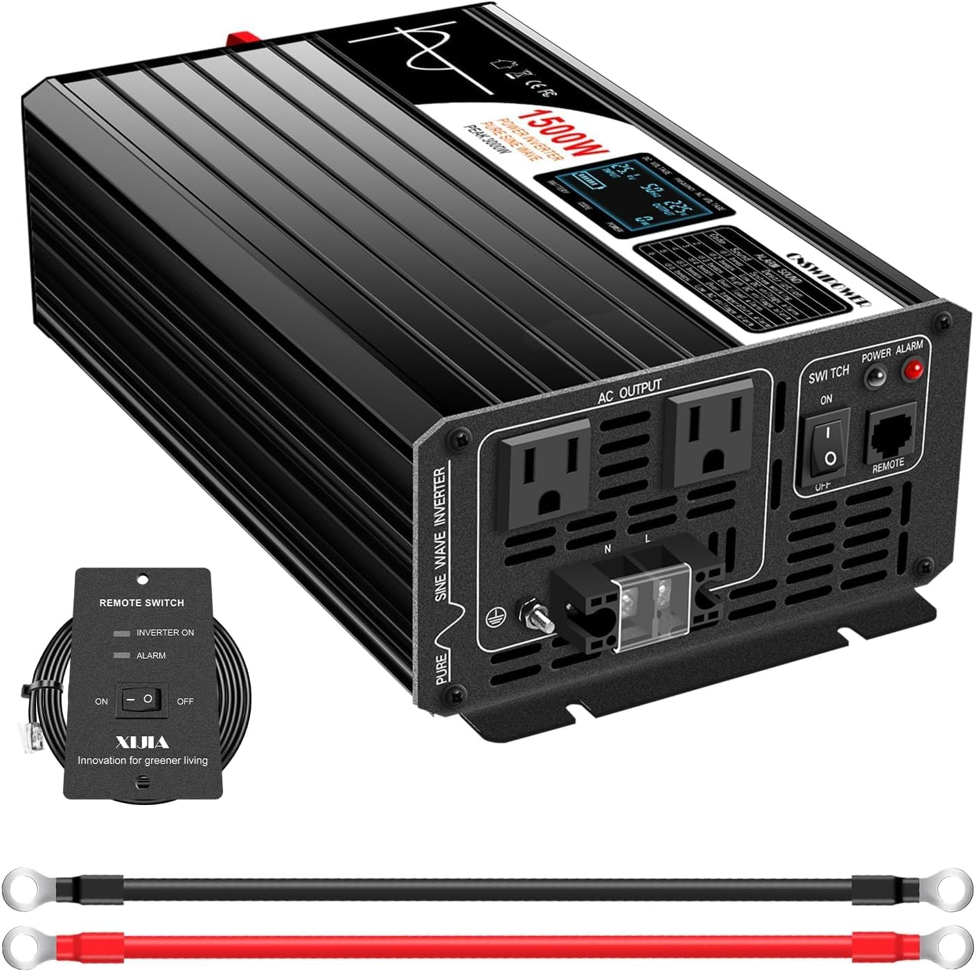 Xijia 1500W(Peak Power 3000W) Pure Sine Wave LCD-Display DC 24V Inverter AC 120V 60HZ Solar Inverter for Home rv Truck Use car (DC24V (Range 20V-30V) 1500W)