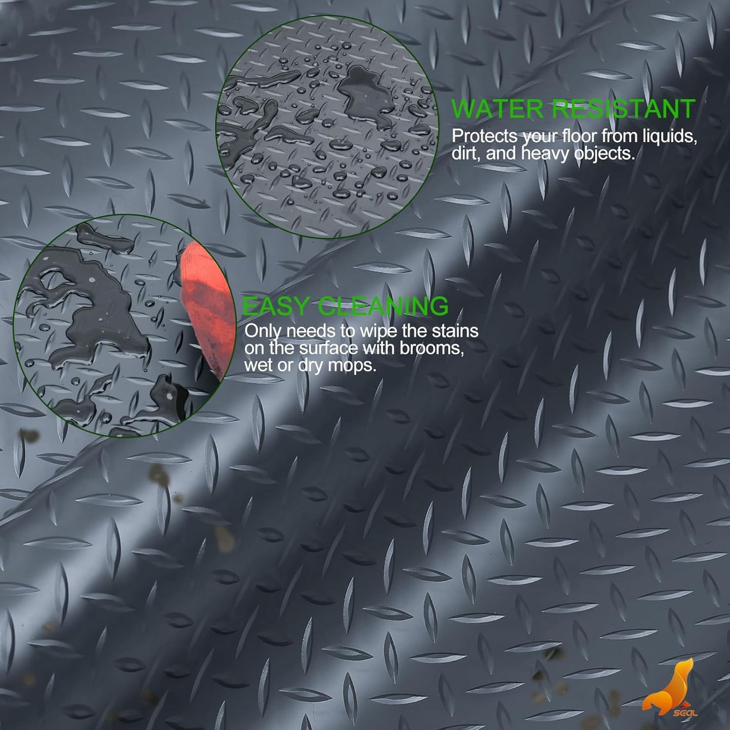 SEAL 4 x 6 Ft Premium Garage Floor Mat, Solid 2.8mm Thick Gray Commercial Grade Heavy Duty Parking Mat for Garage Floor, Golf Cart Parking, Water/Stain Resistant Floor Runner (Embossed Diamond Plate)