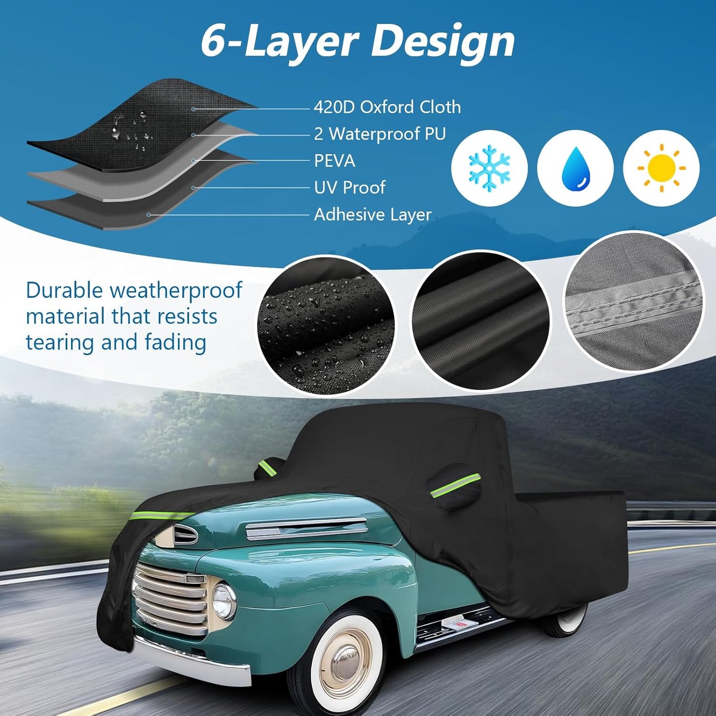 Car Cover for Ford F100 Truck Cover, 420D Oxford Waterproof All Weather Heavy Duty Protection with Zipper Windproof for 1948-1983 Ford F100 1984-1986 F150 Short Bed Regular Cab 6.75'