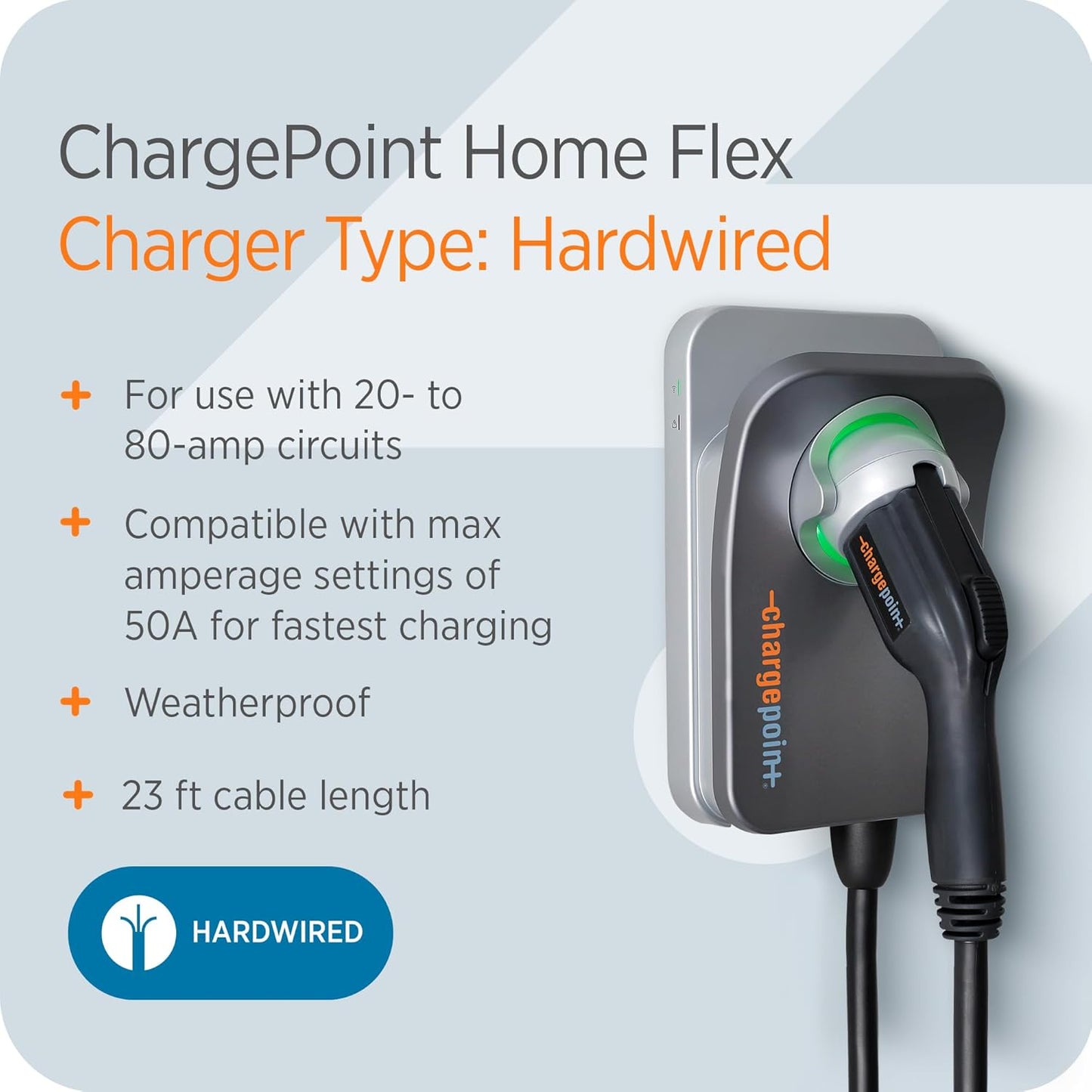 ChargePoint HomeFlex Level 2 EV Charger J1772, Hardwired for Electric Car - Fast Smart Battery Power Charging at Home for Electric Automobile Vehicles