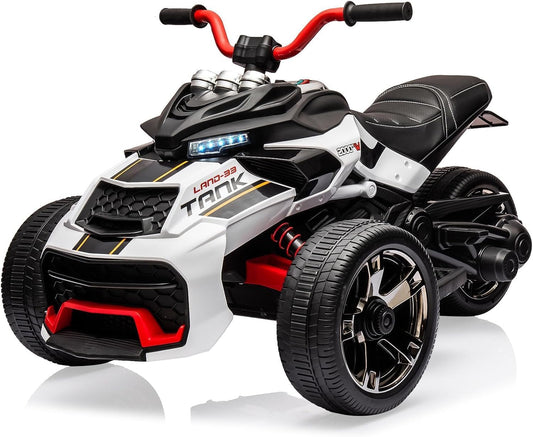 12V Kids Electric Ride-On Car with Parent Remote Control, 7MPH, 2 Speeds, 2x55W Motor, LED Lights, Music, USB & EVA Tires, 3 Wheel Battery Powered Toy Vehicle for Toddlers
