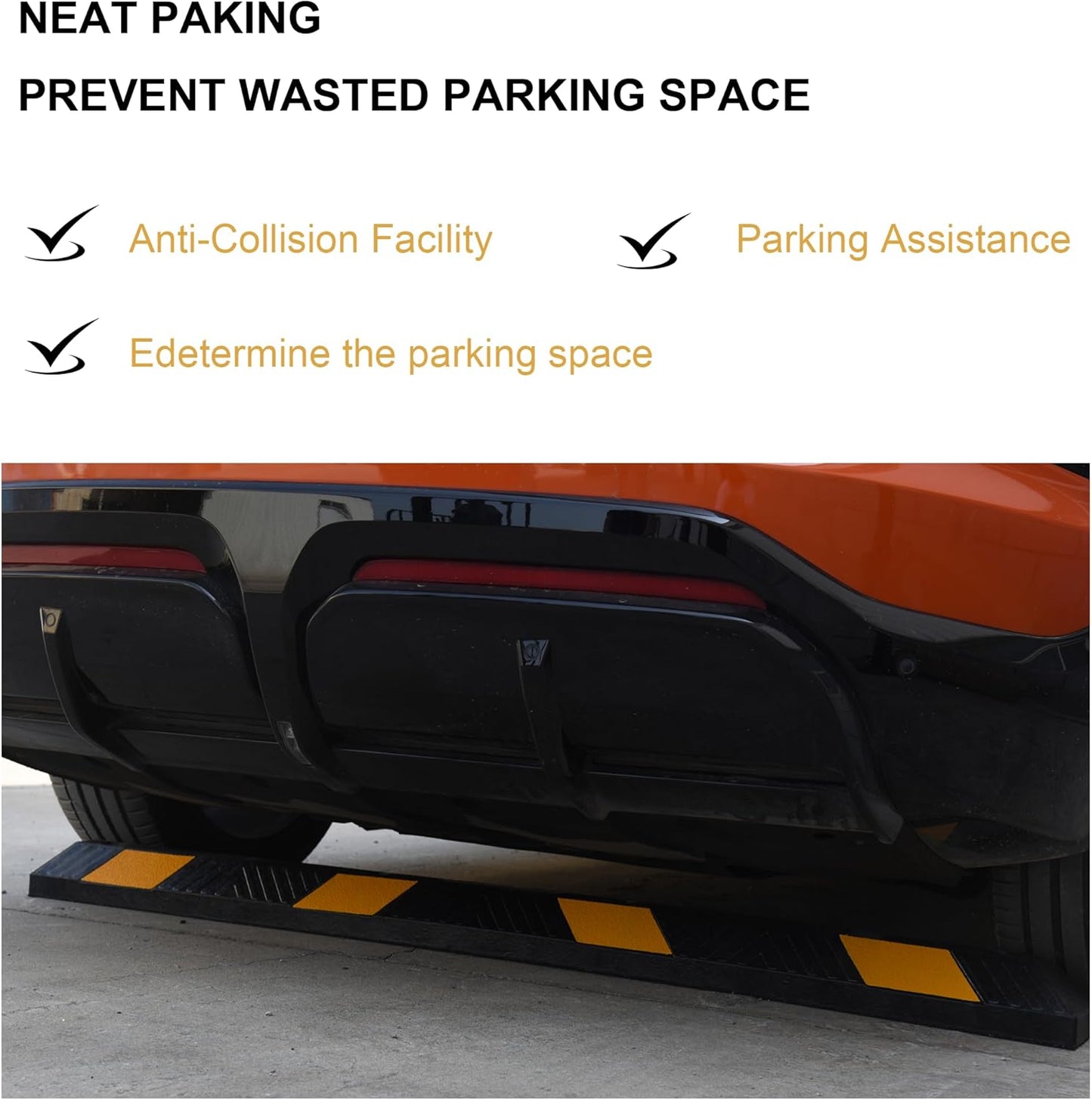 OrangeStar 72" Rubber Parking Curb, Heavy Duty Garage Floor Wheel Stopper w/Yellow Reflective Stripe for Car, Truck, Trailer, 2 Pack