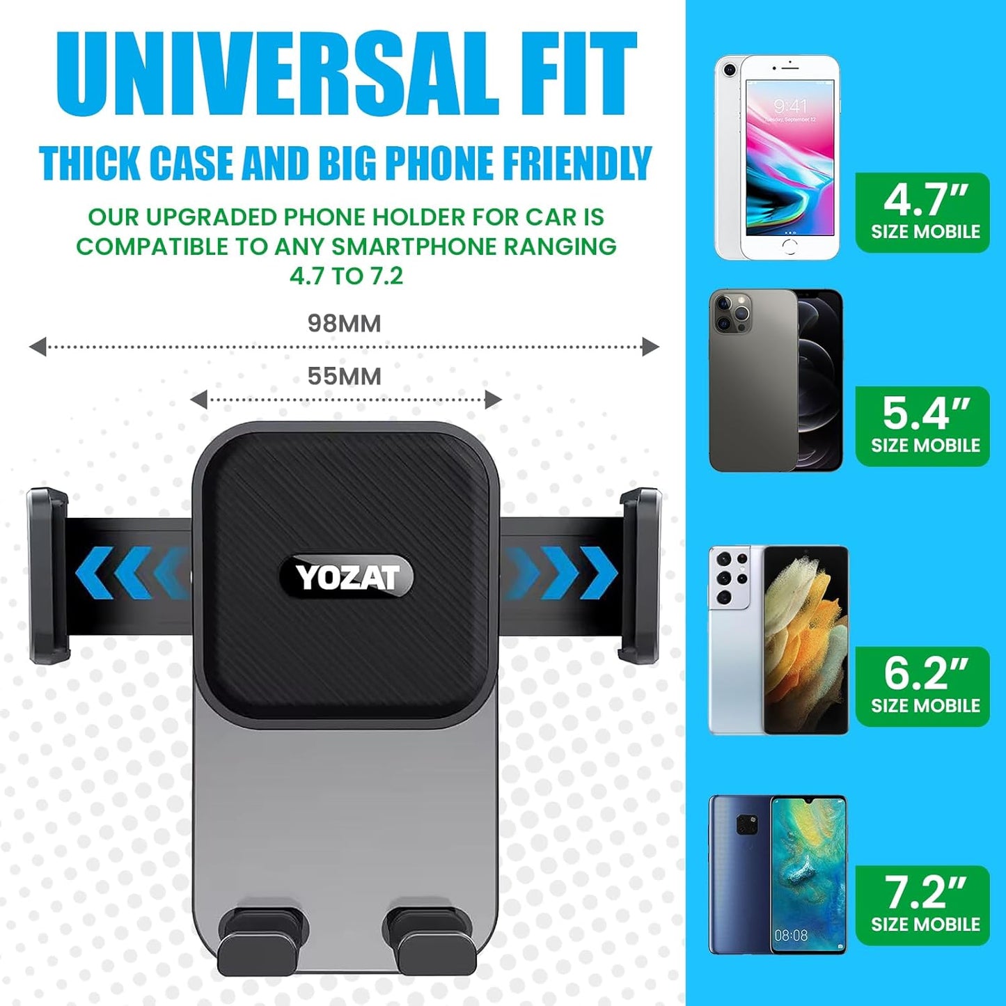 Car Phone Holder for Dashboard, Windshield, Air Vent - Universal Mount, Heavy Duty, Compatible with All Smartphones