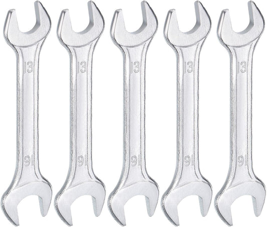 HARFINGTON 5pcs Double Open End Wrench 13mm x 16mm Metric 15 Degree Offset Angle Small Flat Head Wrench Galvanizing Open Ended Spanner for Automotive Repair Furniture Assembly