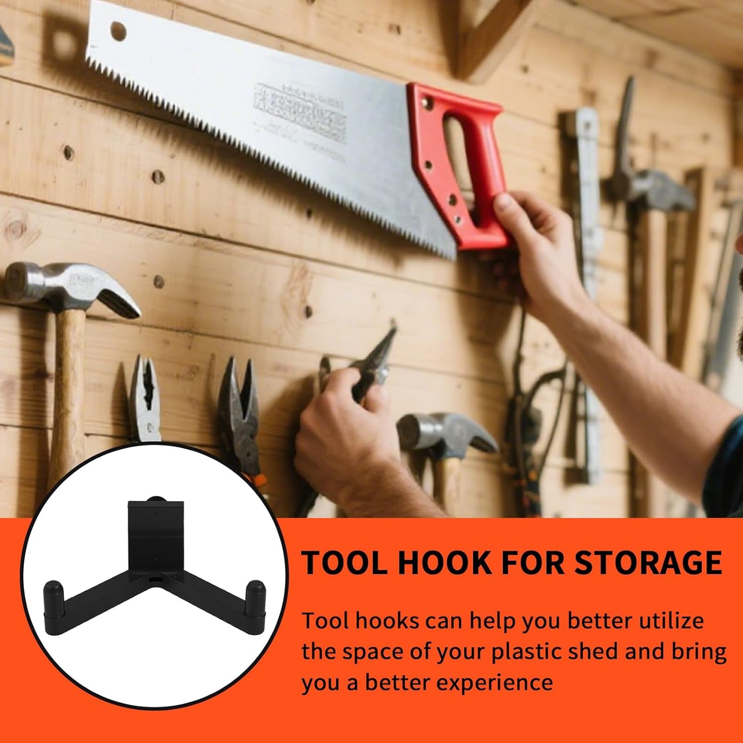 3Pcs Tool Hooks for Storage, ABS Shed Hooks Wall Shed Hanger Garage Organization Storage Accessories for Hanging Shovels Rakes Scissors Power Tools