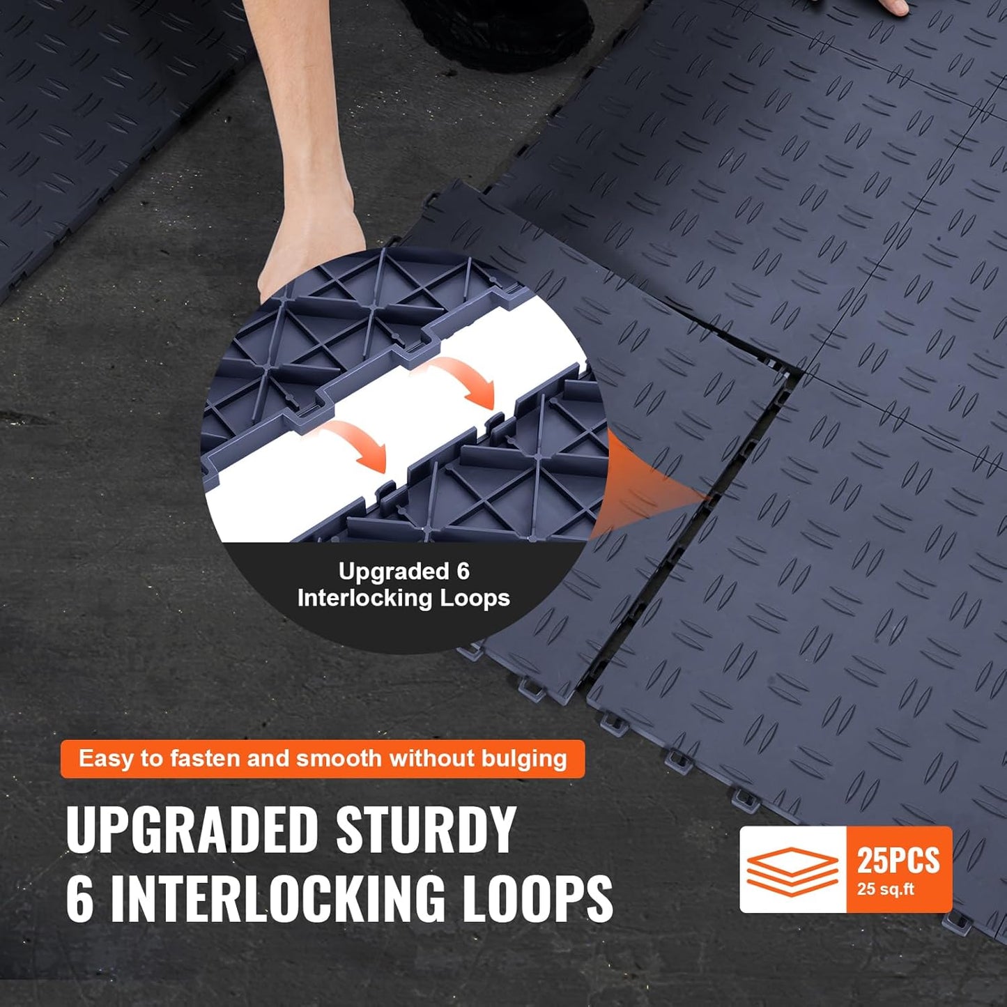 VEVOR Garage Tiles Interlocking, 12 x 12 x 0.53 inch 25 Pack Garages Floor Covering Tiles, Non-Slip Double-Sided Texture Garage Flooring Tile, for Garages, Basements, Repair Shops, Graphite Gray