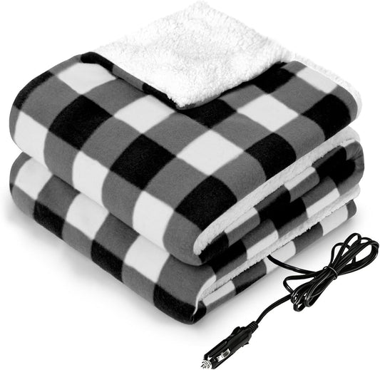 Sealy 12-Volt Heated Car Blanket, Portable Electric Blanket with 3 Heating Levels & 4 Hours Auto Off for Car, Truck, SUV, RV or Camping, Machine Washable, 59" X 43", Plaid