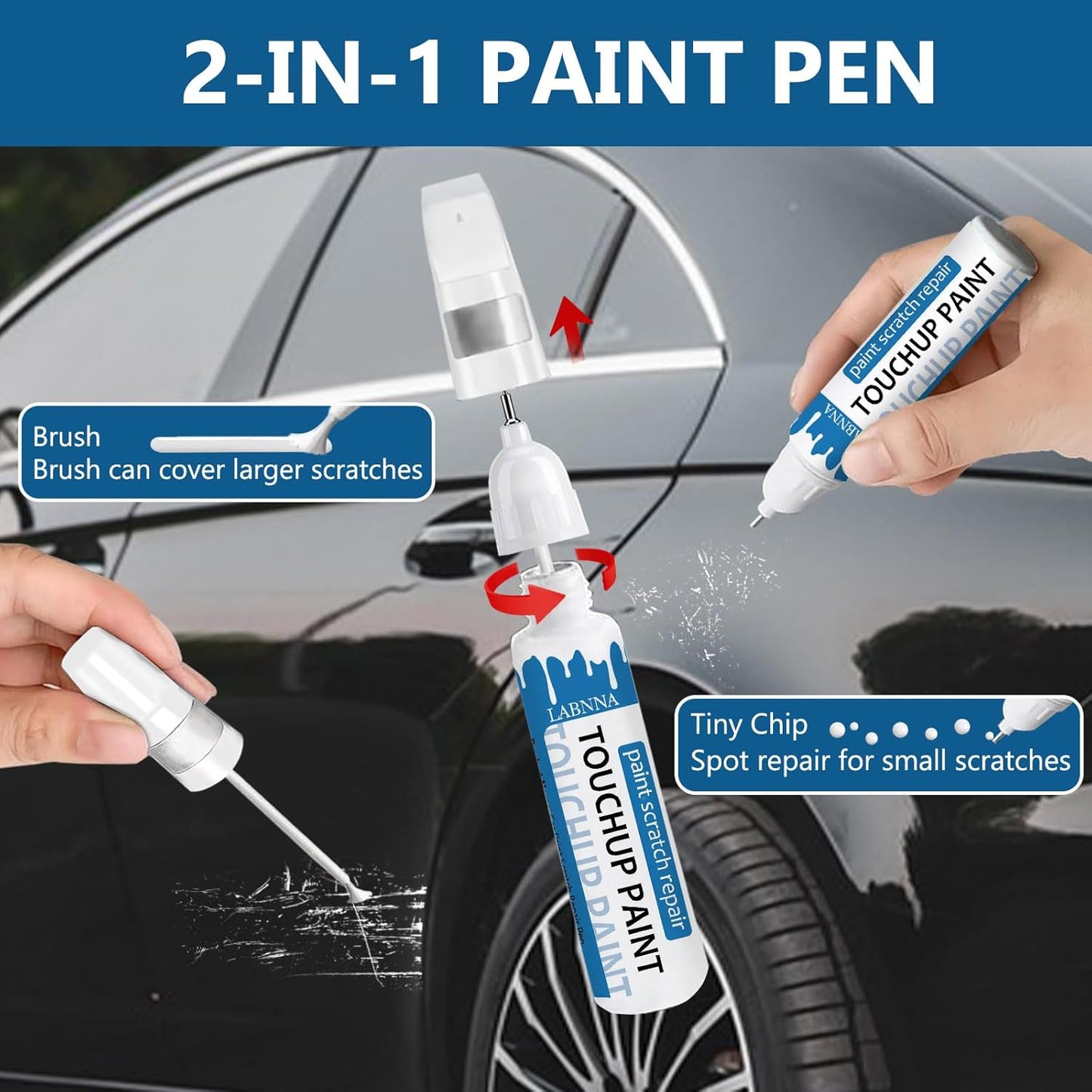 Summit White(GAZ/WA8624) Touch Up Paint for Chevrolet-Exact Match 2 in 1 touchup Paint Pen for Chips and Nicks Repair Car Paint Scratch Repair Kit