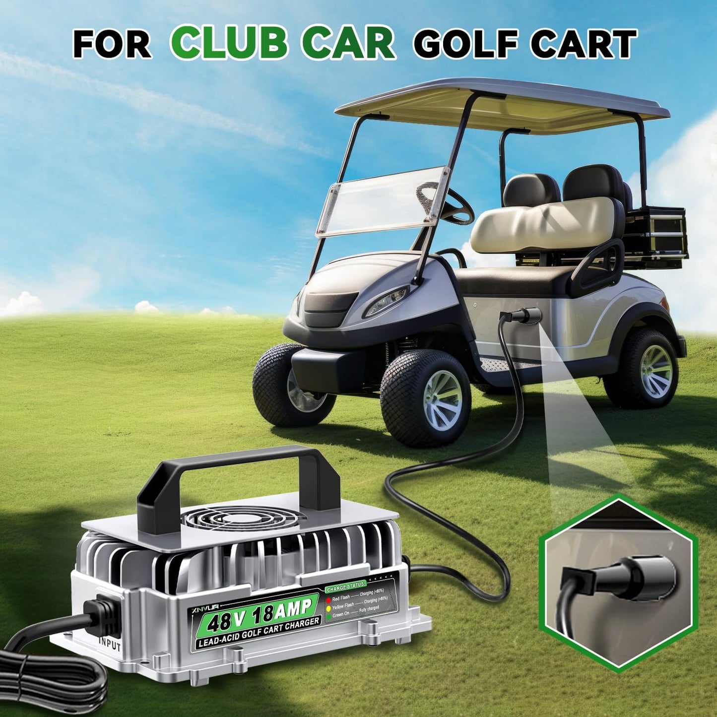 48 Volt 18 AMP Golf Cart Battery Charger for Club Car 3-Pin Round Plug for 48V Lead Acid Battery