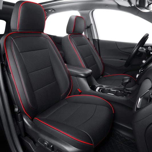 RISINGSTAR Terrain Seat Covers, fit for 2018-2024 GMC Terrain SUV with Rear Split Seats, Water Proof Faux Leather(Full Set, Black&Red)