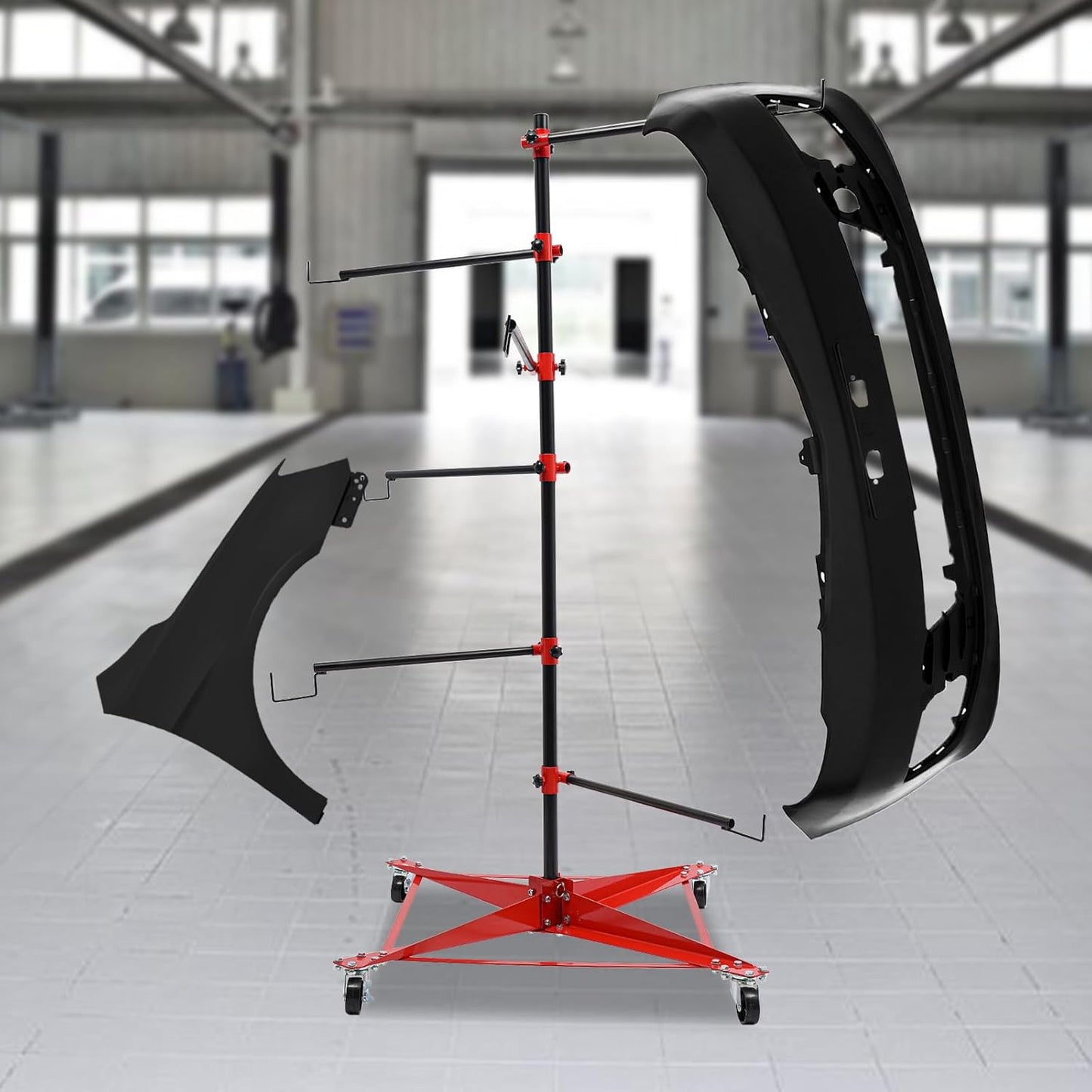 Panel Tree Stand for Painting Rotatable FreeStanding Panel Paint Holder with Wheels Adjustable Center Post for Hang Automotive Doors Fenders Bumpers, Car Repair Shops, Garages(29.5*29.5*70.87in)